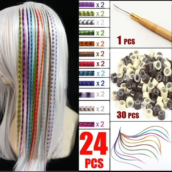 Accessories - Synthetic Feather Extensions w/ Beads & Hook Kit
