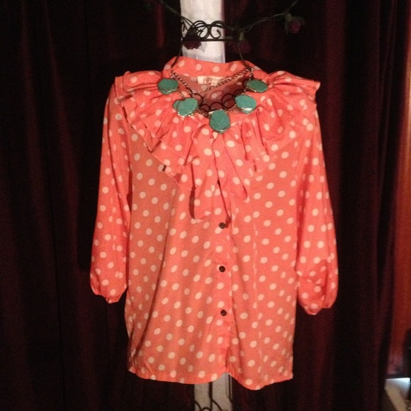 **NEW** Coral polka dot blouse with ruffles