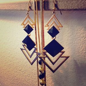 Black and gold earrings and necklace