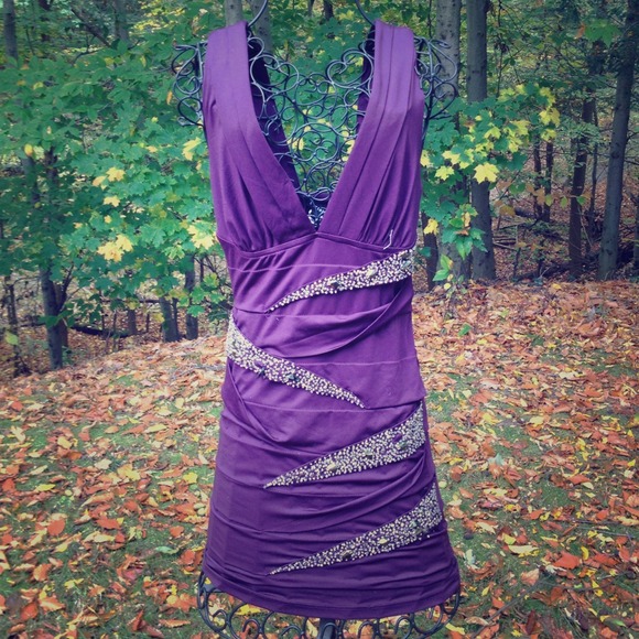 Plum dress with beaded accents