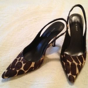 Giraffe Print Pony Hair Slingbacks