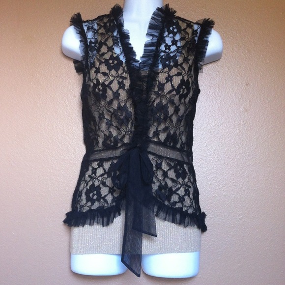 Black Flowered Lace Vest
