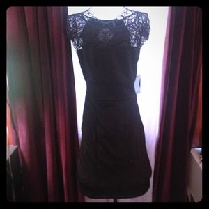 NWT SLIMMING black lace accented dress!