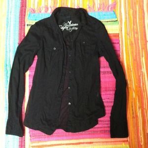 American Eagle sheer black button up shirt.
