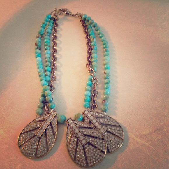 Turquoise, gold, and rhinestone necklace