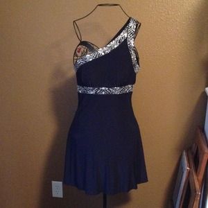 A beautiful navy blue one shoulder dress