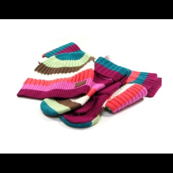 Coach Wool stripe Beret and Mittens