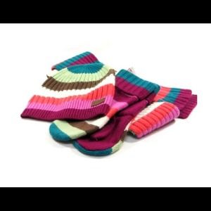 Coach Wool stripe Beret and Mittens