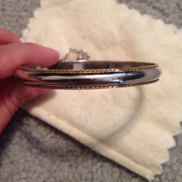 Sterling Silver Bangle with gold colored edge