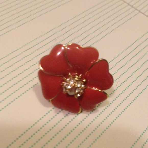 Stella & Dot Red Bloom Flower Ring