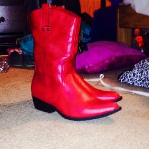 Red leather boots