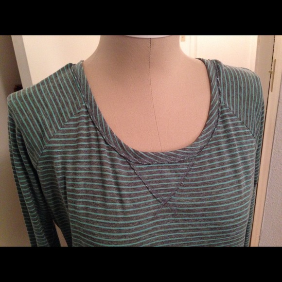 REDUCED PRICE: Gray and Mint Striped Top - Picture 2 of 3