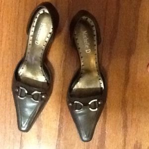 Dark Brown Leather cutout pump with buckle.  6.5 M