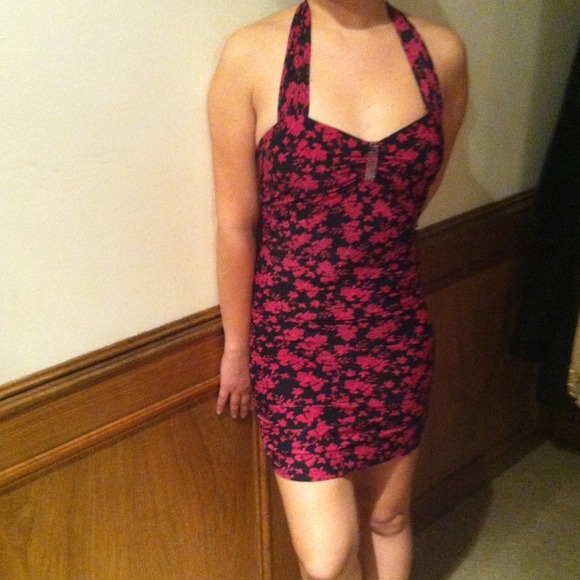 Black with pink roses floral dress