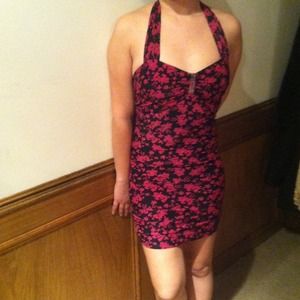 Black with pink roses floral dress