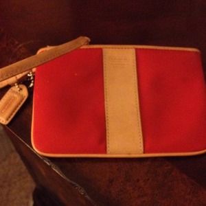 Tan and red Wristlet