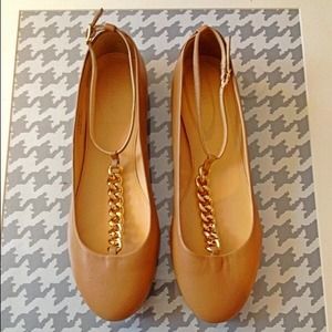 J Crew T-strap Ballet Flats w/ Gold Chain