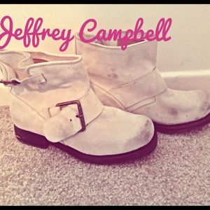 Jeffrey Campbell off-white suede short boots