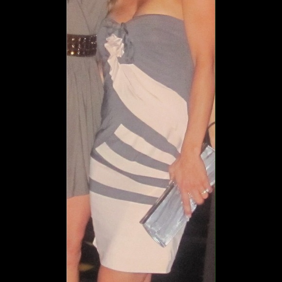 Charcoal and pink darling strapless party dress