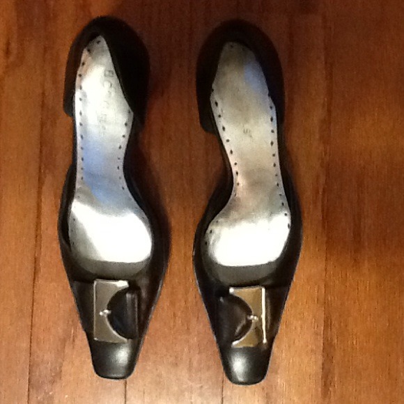 BCBG Black leather cutout pumps, 7 B.