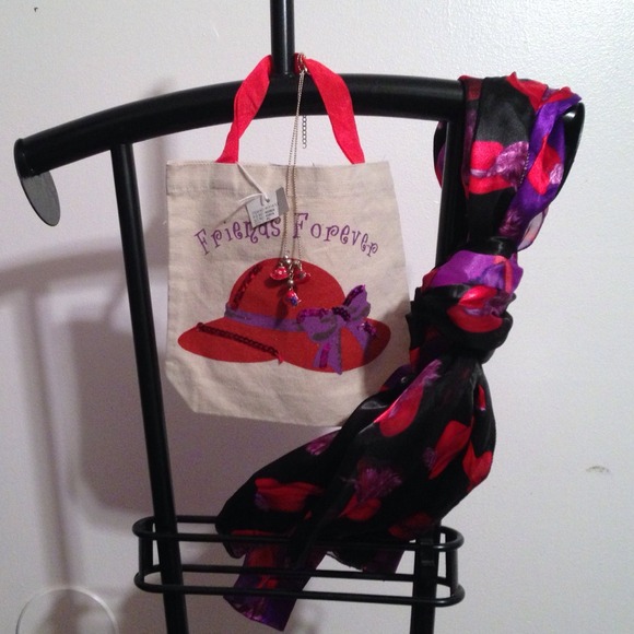3 Scarves & Miniature bag and a Charm Necklace