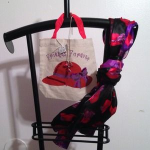 3 Scarves & Miniature bag and a Charm Necklace