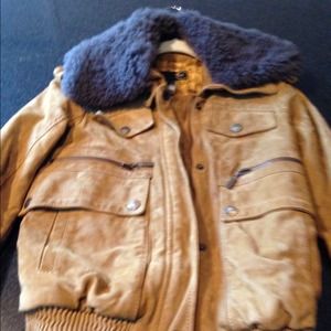 Suede leather jacket with sheep fur