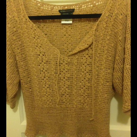 BCBG camel colored alpaca crochet sweater.
