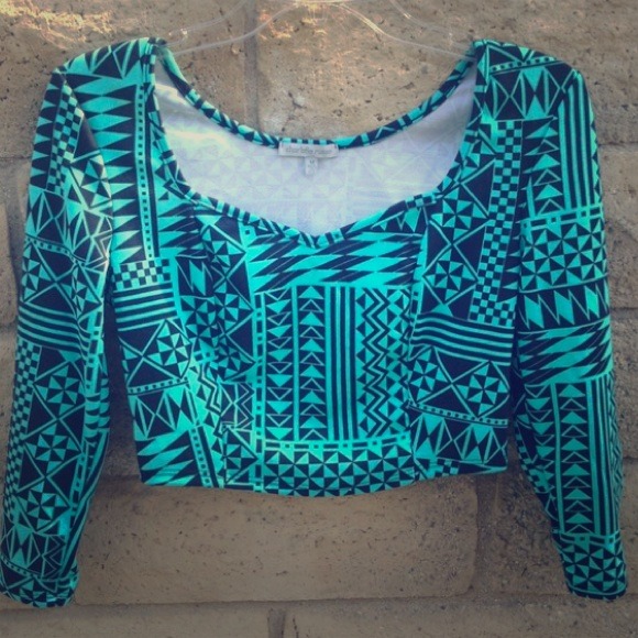 Aztec Black and Mint Tribal CropTop