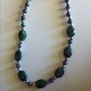 Beautiful green with purple beaded necklace