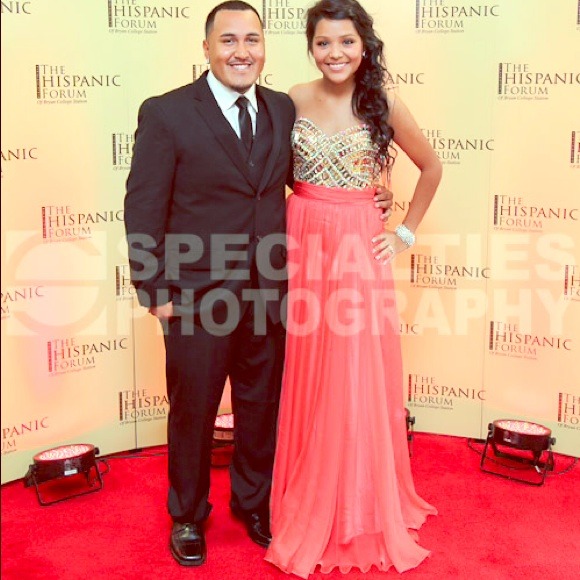 Coral and gold formal dress. Size 2