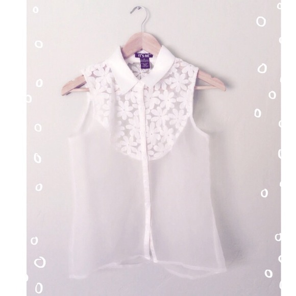 Ultra Sheer White Sleeveless Button Up Top