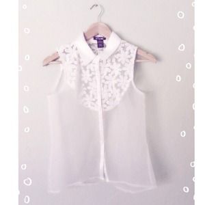 Ultra Sheer White Sleeveless Button Up Top