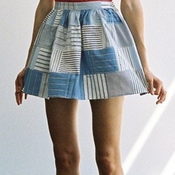 Anthropologie Family Affairs Blue Patchwork Skirt