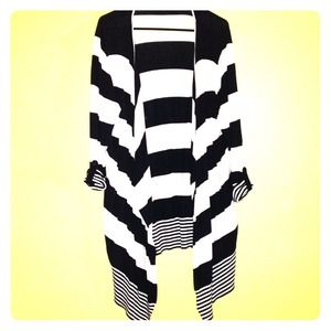 Navy blue and white striped LONG cardigan.