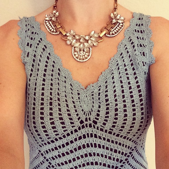 Tops - RESERVED Blue & Brown Crochet Top Sz M