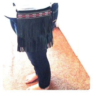 Black tribal fringe purse