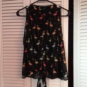 Black Chiffon Flamingo Shirt