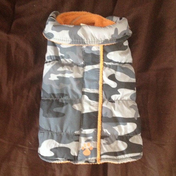 🐺Doggie Jacket 🐺 Camo Grey & Orange fleece 🐺