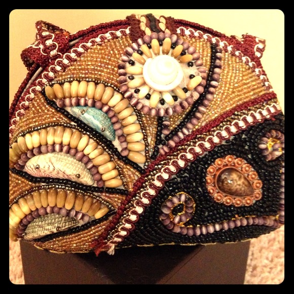 Unique handbag with beads and shells