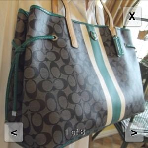 Coach signature tote - jade and navy - brand new