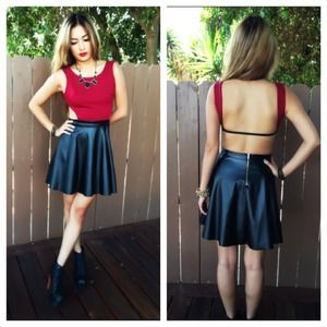 Faux leather open back skater dress all sizes