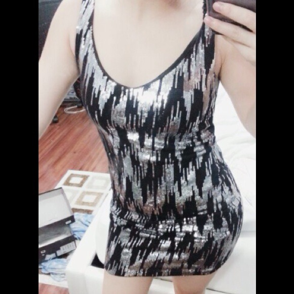 Silver sequin black dress