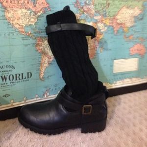 Leather and Sweater Black Boot Size Euro 38