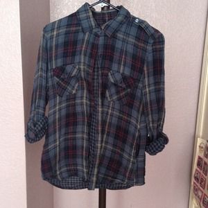 Navy blue with red and nude color Plaid shirt