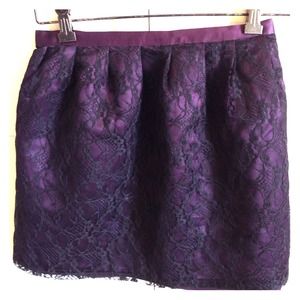 Deep purple & black lace silk skirt