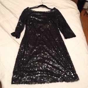 Black sequence drop back cocktail dress