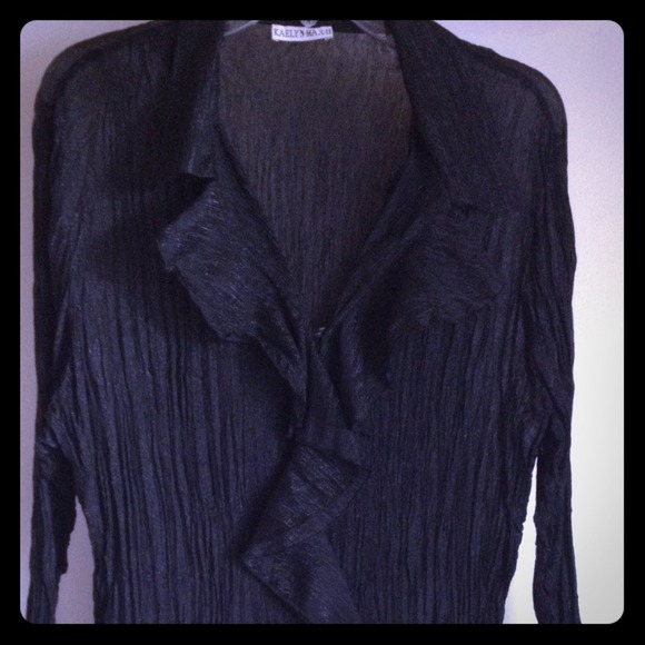 Ruffled See Thru Black polyester Top