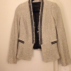 Zara White Tweed Blazer with metal details
