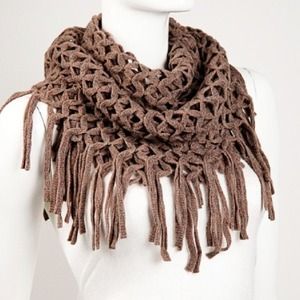 NWOT Khaki Mesh Knit Fringe Infinity Scarf